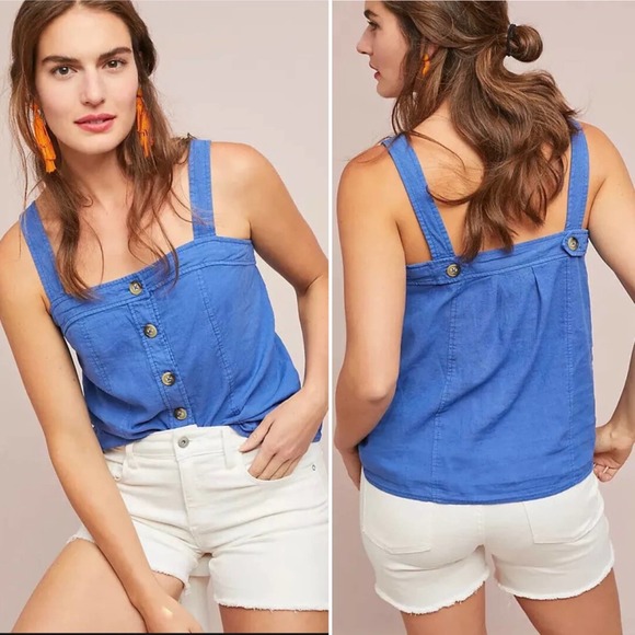 Maeve Tops - Maeve By Anthropologie Womens Berea Tank Top Blue Sleeveless Square Neck 14 New